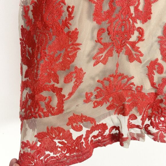 For Love & Lemons San Marcos Coquette fFloral Lace Mini Dress in Red Orange Sz S - Picture 13 of 16